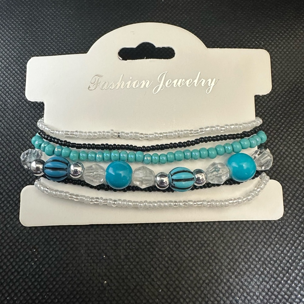 Turquoise and Silver Beaded Bracelet Set